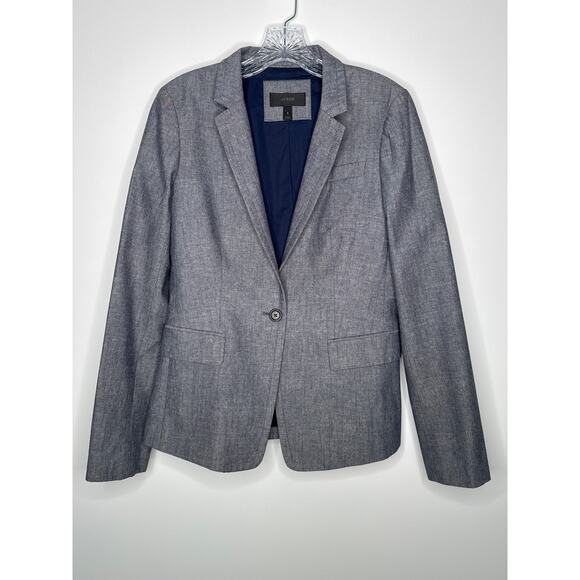 J. Crew one button preppy blazer 100% cotton structured chambray Blue 8 - Picture 6 of 12